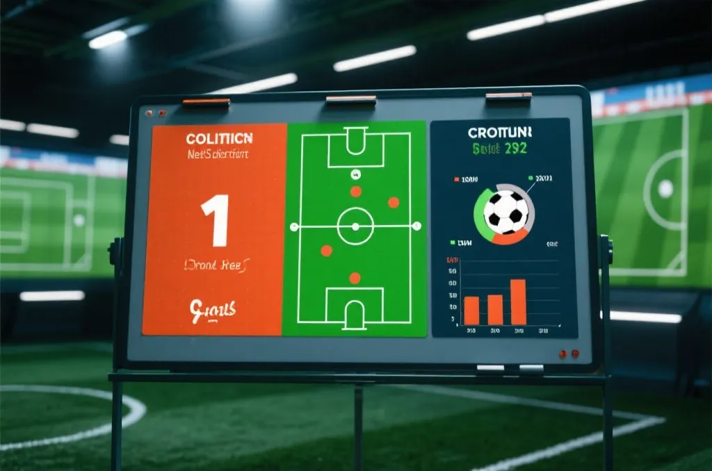 足球比赛中的战术板和数据图表
