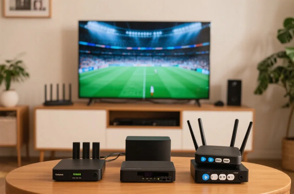 电视、路由器和流媒体设备组成的家庭观赛网络环境